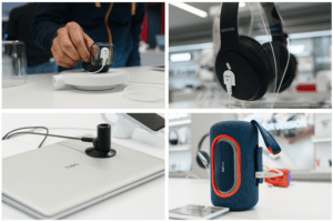 ヘッドホン、イヤホン、ノートパソコン、小型電子機器、スピーカーは、 InVueのZips セキュリティソリューション。