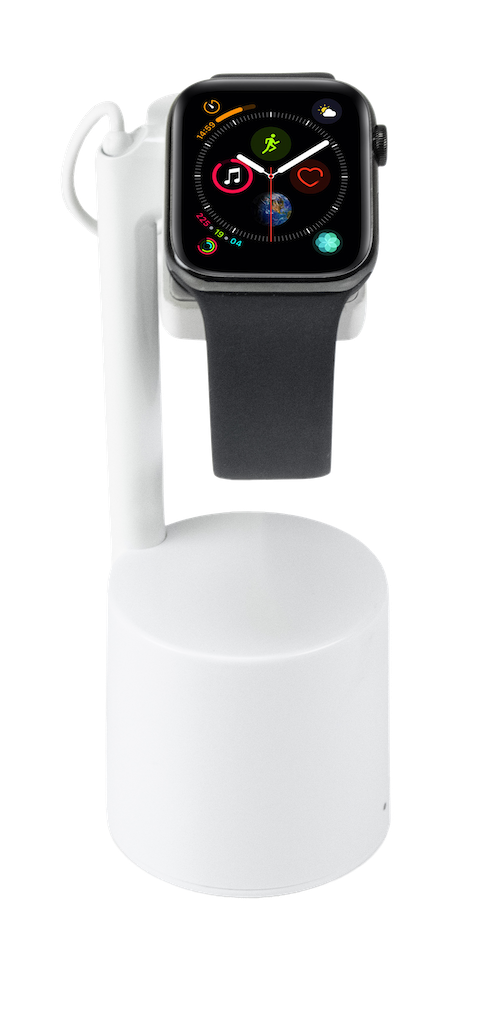 白いセキュリティ・ディスプレイのスマートウォッチ